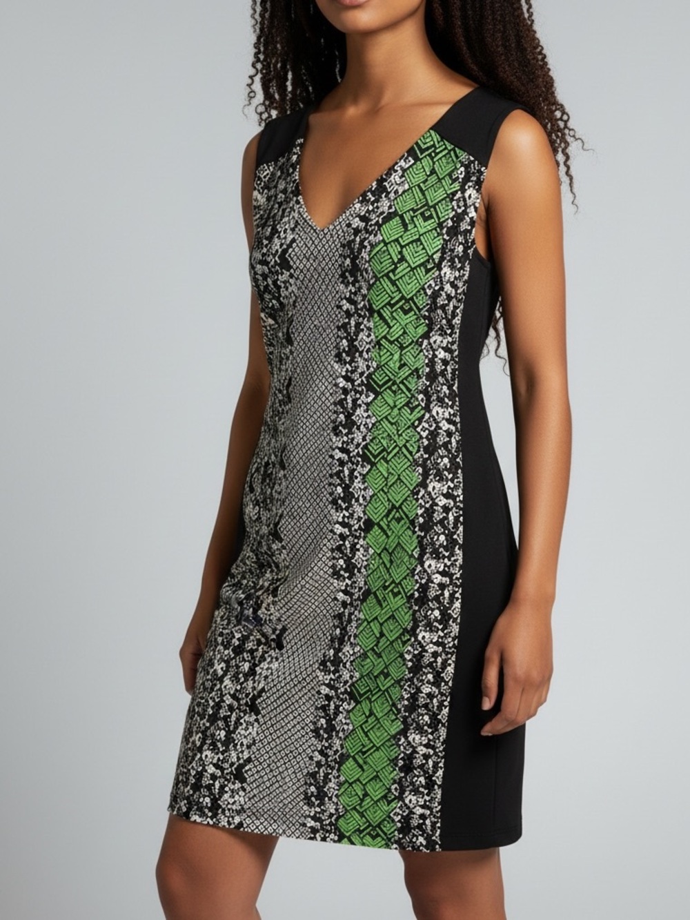 Teri Jon for Ricki Freeman Sleeveless V-Neck Printed Shift Dress Black 12